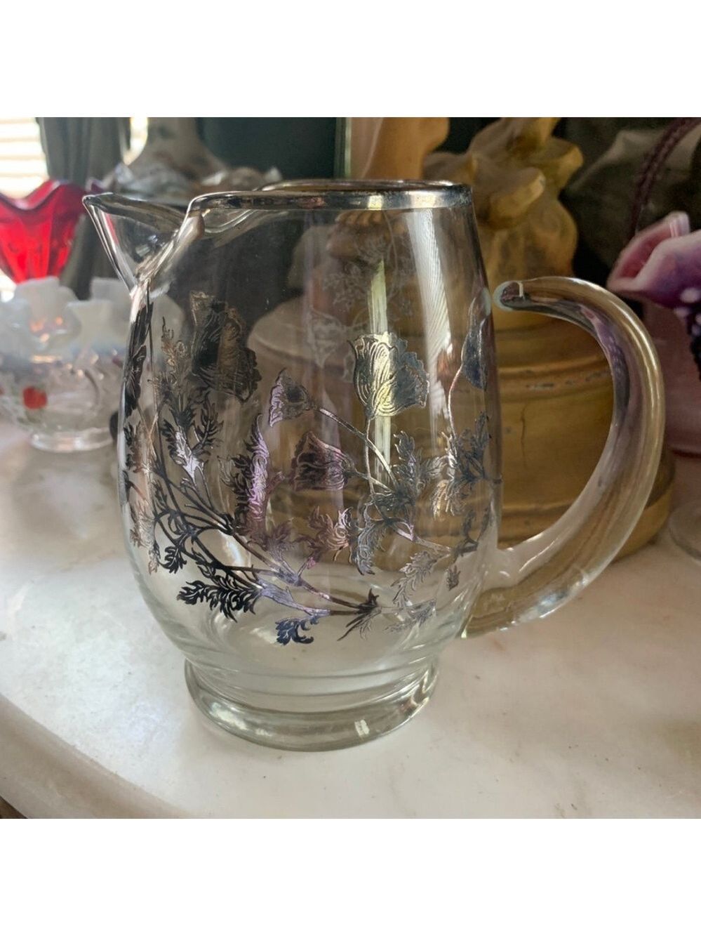 Vintage Sterling Silver Overlay Glass Pitcher